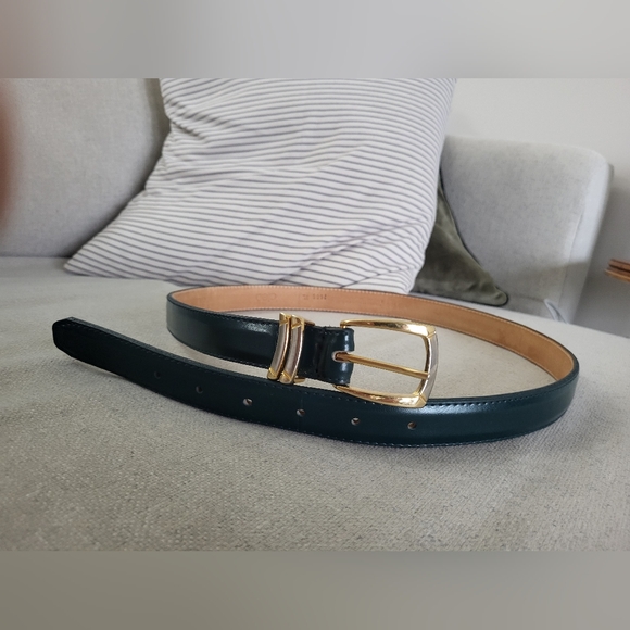 Green leather belt with mixed metal buckle (gold & silver) XL - Picture 1 of 4